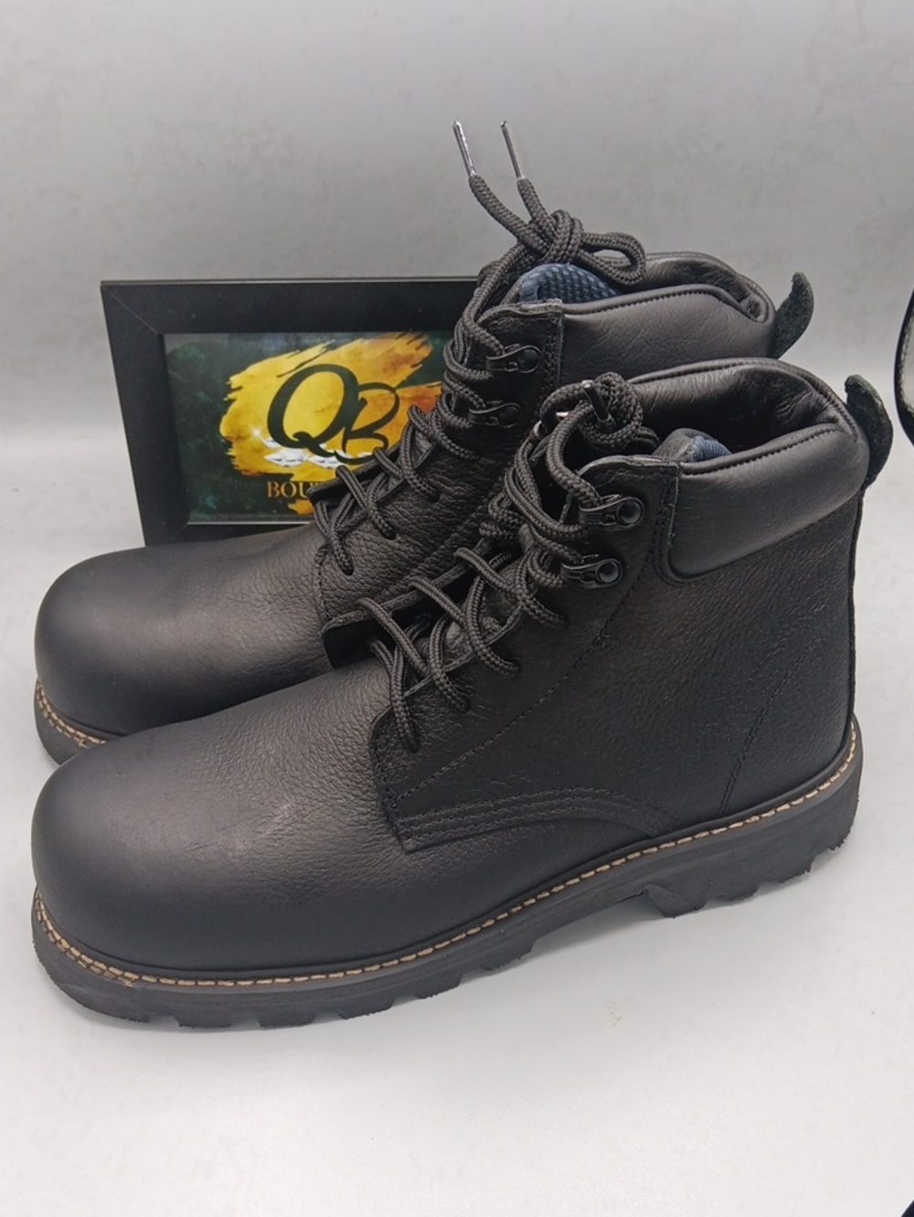 Men's Black Lace-Up Work Boots - Padded Collar Comfort